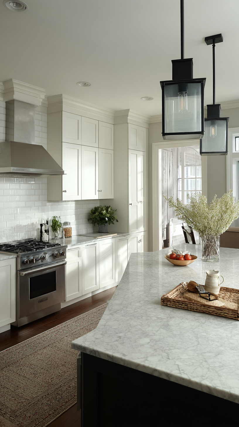 Open under-sink kitchen cabinet with organized plumbing, water filter system, and trash bins
